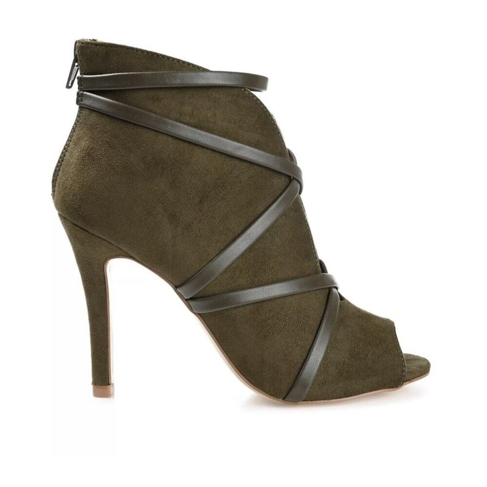 Journee Collection Samara Booties Olive Peep Toe - Size 7.5